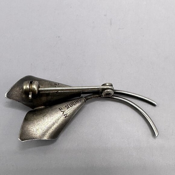 Calla Lily Pair Flower Brooch Pin Floral Unisex Stuart NYE Sterling Silver 925 - Picture 3 of 6